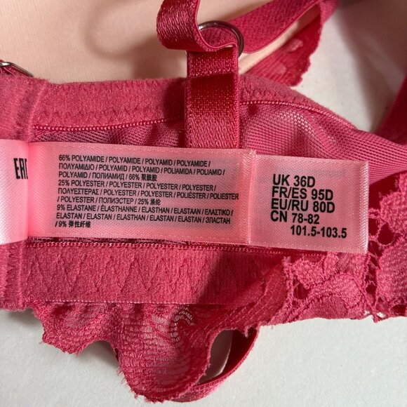 Lot of 3 Hunkemoller Lace Bralettes Pink Black Blue Size 36D - Picture 9 of 9